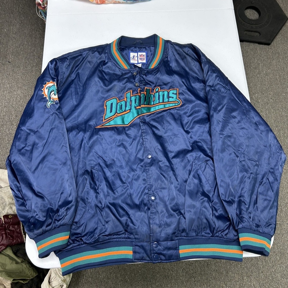 Logo Athletic Miami Dolphins Jacket Mens XL Blue Vintage NFL Bomber Quilted I2